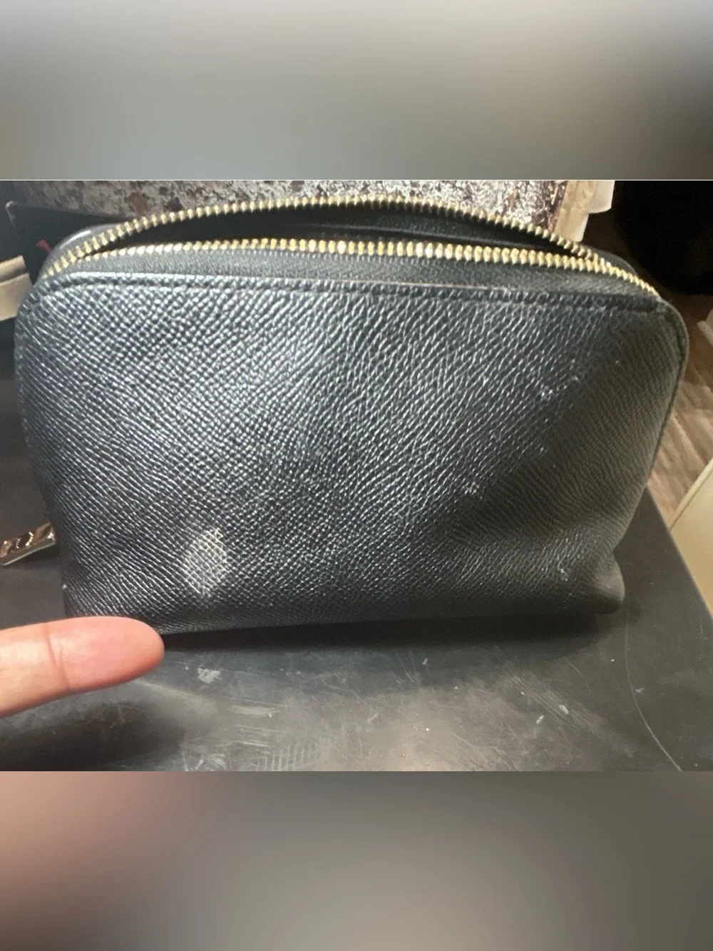 Coach Black Leather Zip Cosmetic Case with Gold Hardware